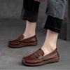 Johnature Retro Women Genuine Leather Flats Shoes Handmade Shallow Soft Sole Casual Round Toe Loafers