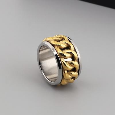 Retro Pierścień Męski ze Stali Nierdzewnej Punk Łańcuch Kubański Obrotowy Pierścionek na Palec Dekompresyjny Piwny Modna Biżuteria Anillos Prezent