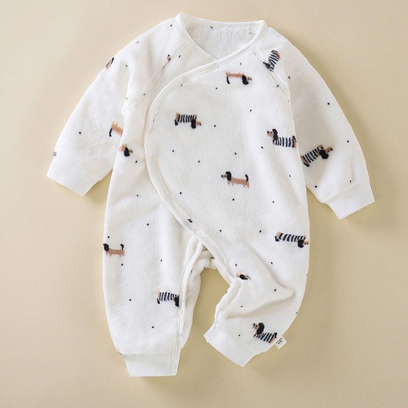 Boys  Fashionable Cartoon Home Wear One-Piece Romper 2026 Autumn and Winter Versatile Cute Warm Pajamas for Infants and Toddlers Dachshund 73