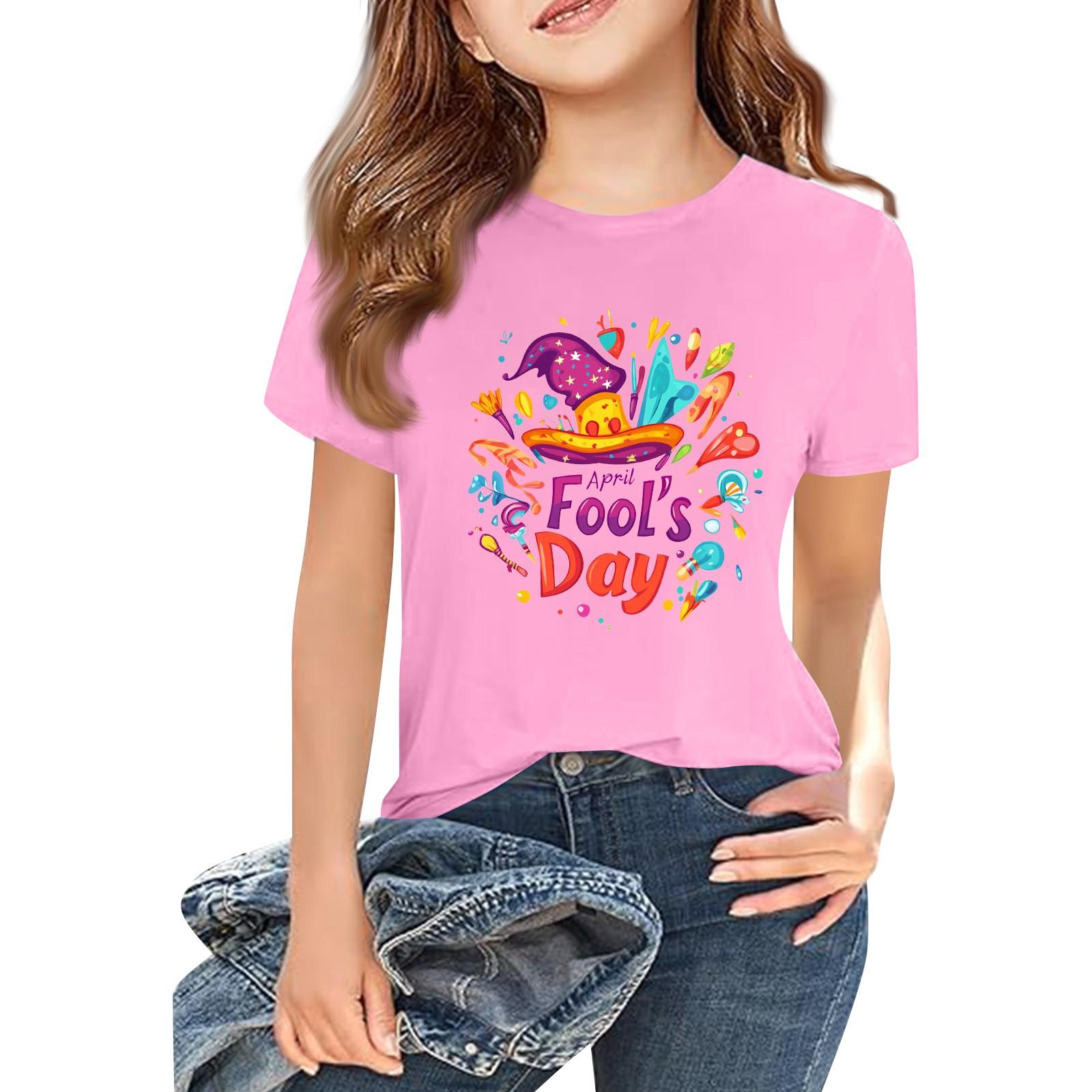 

Children s Fashion Casual Short Sleeve Printed Round Neck Short Sleeve T-Shirt Top 100 розовый