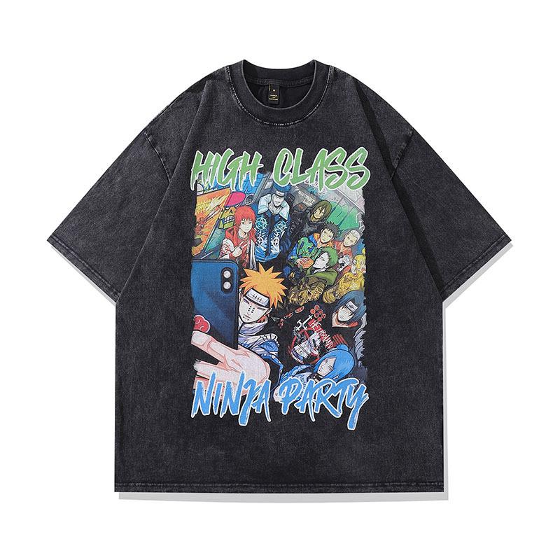 Harajuku Retro Animation Print Old Short-Sleeved T-Shirt Men And Women Street Hip-Hop Versatile Couple Half-Sleeved Tee Shirt