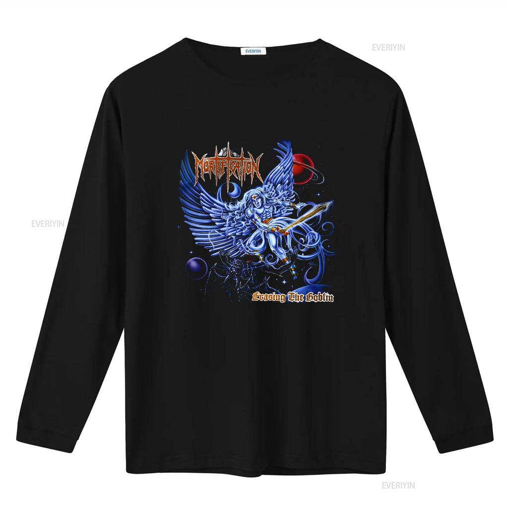 Mortification den Goblin Baumwolle Schwarz T-Shirt S 5XL PM1900 Langarm vintage Gewaschen Vielseitig Lässig Leicht