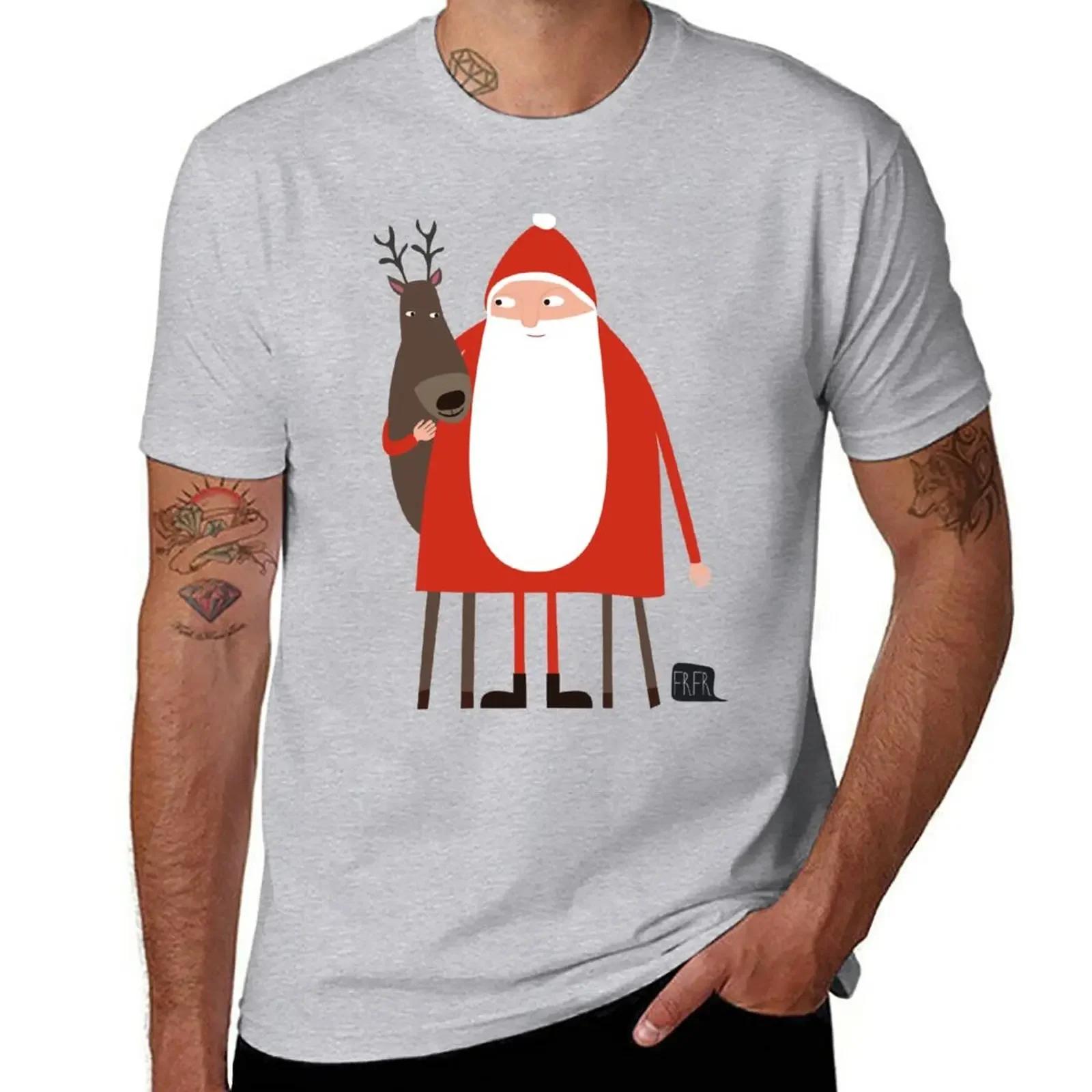 Santa and his reindeer Weihnachtsmann mit Rentier TShirt kawaii clothes oversizeds mens white t shirts S