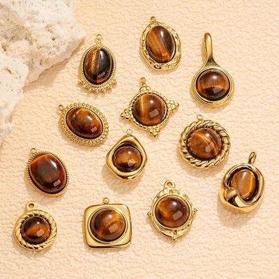 Stainless Steel Tiger Eye Oval Pendant & Earrings Set