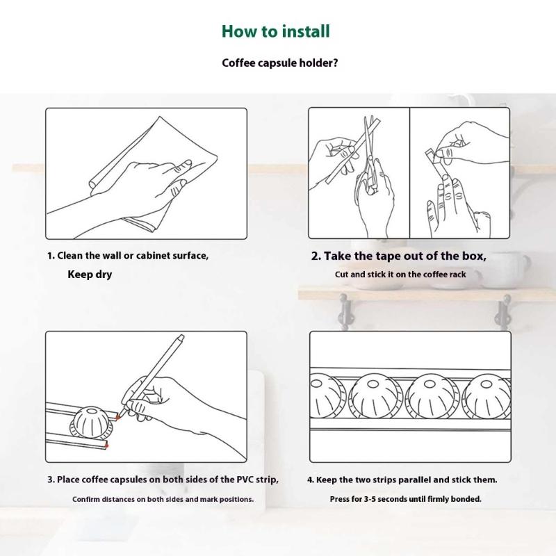 Adhesive Coffee Pods Holders Wall Mount PVC Materials Space Efficient Storage Rack Suitable With Various Brands Easy Installation No Damage To Front