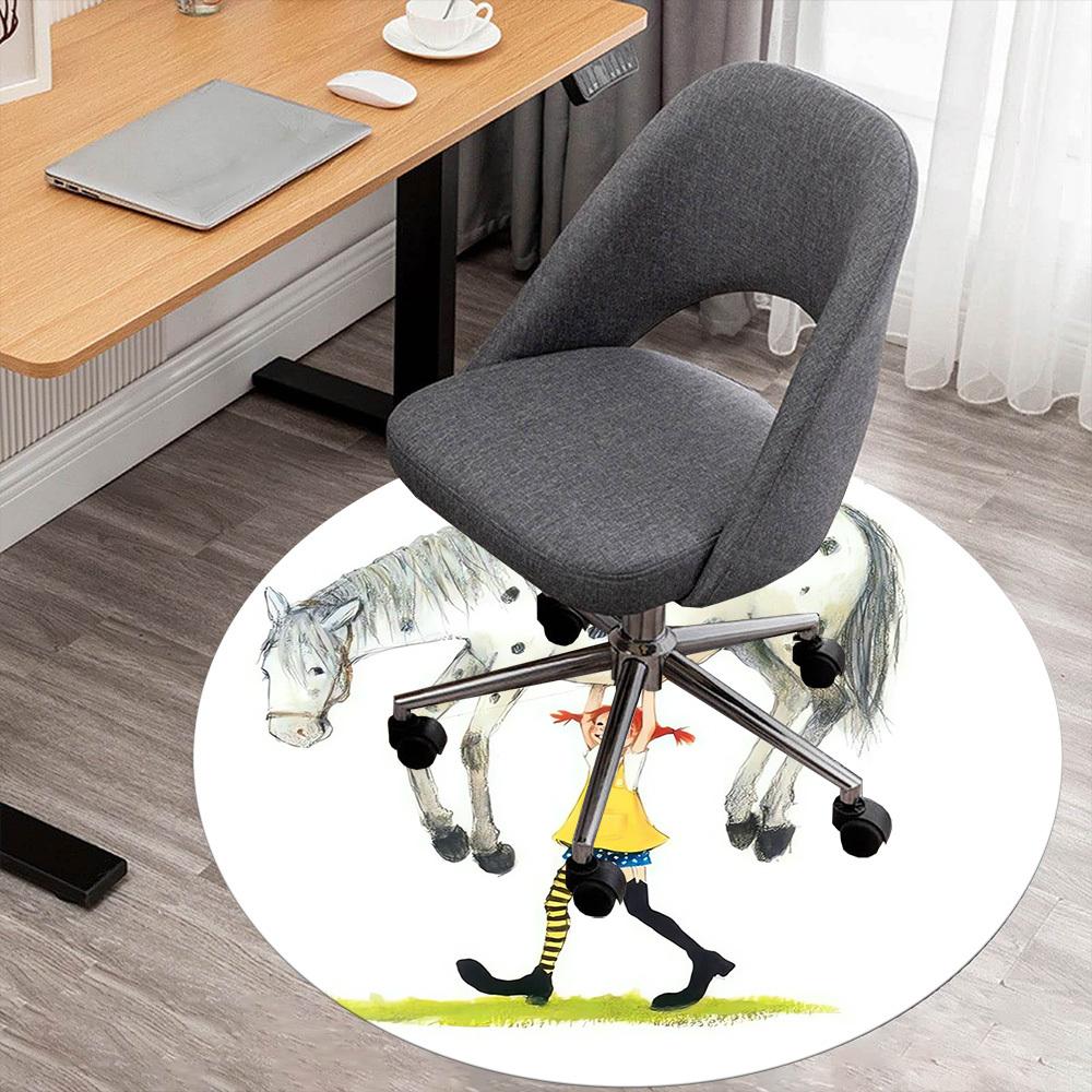 1pc Pippi Horse Round Chair Mat Area Rug - Non-Slip, Floor Mat for Office, Bedroom, Home Decor Christmas Gift P0811343