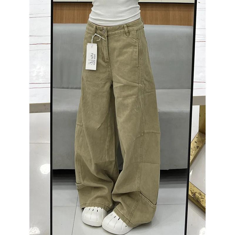 

Khaki retro scimitar jeans women s new spring and summer loose mopping casual straight wide-leg pants S хаки