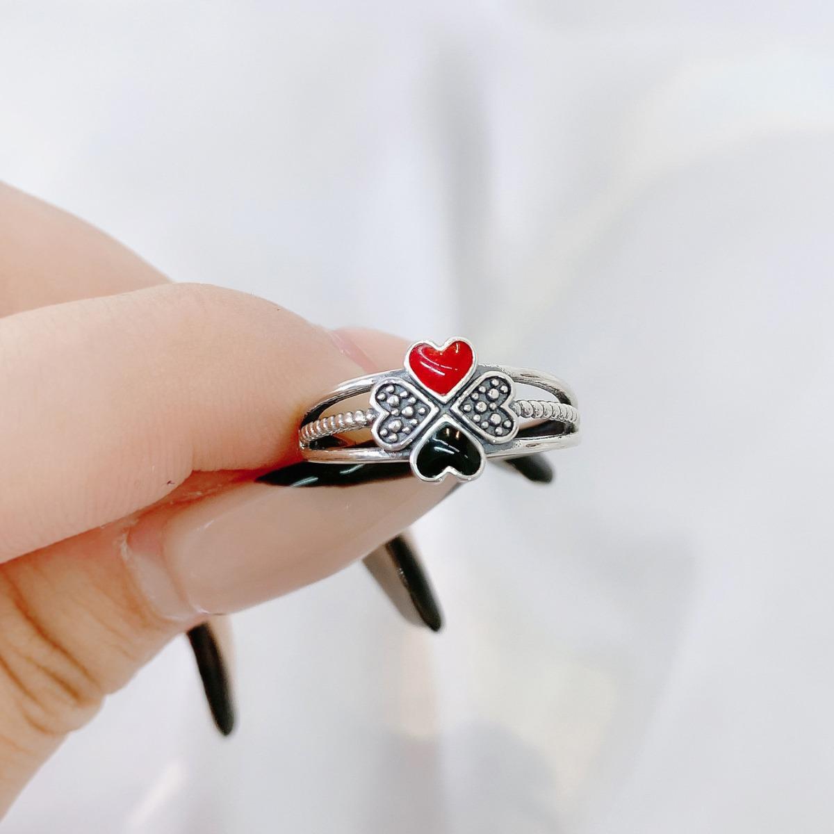 

Кольцо Premium Sense с четырьмя листочками клевера в форме сердца с капельной глазурью Do Old Trend Niche Открытое кольцо на указательный палец для женщин [Opening adjustable]