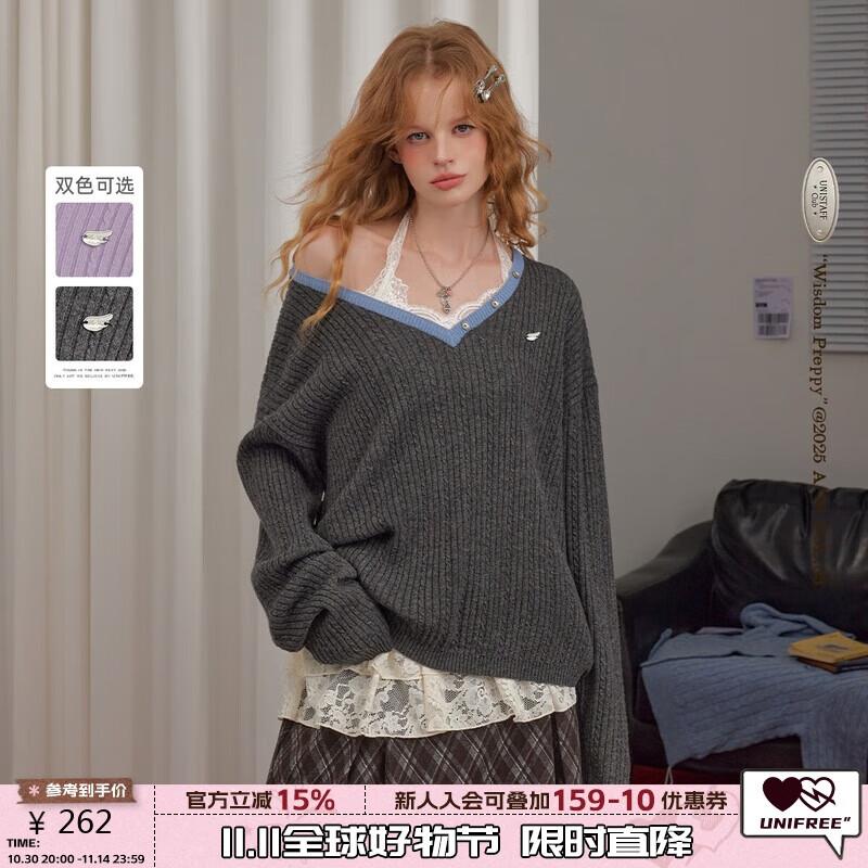 

UNIFREE Women s Relaxed Off-Shoulder Knit Sweater M
