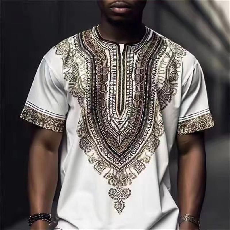 

Summer Round Neck 3D Ethnic Style Print Top Fashionable Casual Short Sleeved Men s T-shirts XS