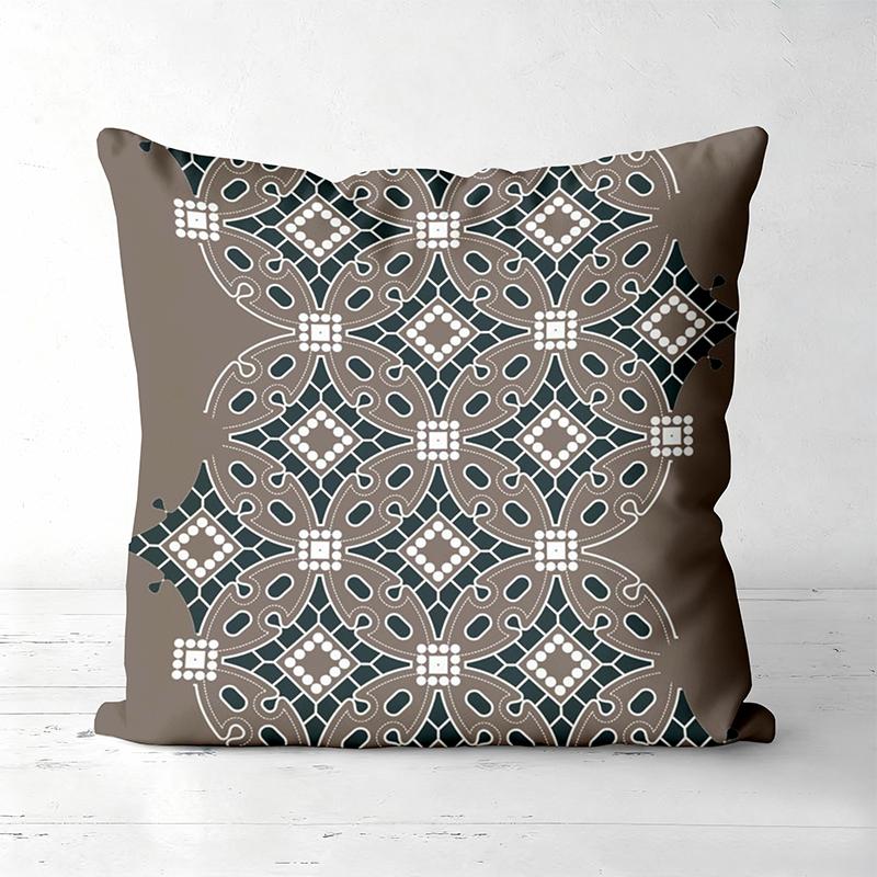 Brown Throw Pillow with Intricate Geometric Patterns Polyester Pillowcase, Sofa Decorative Cushion Cov Headboard Pillow