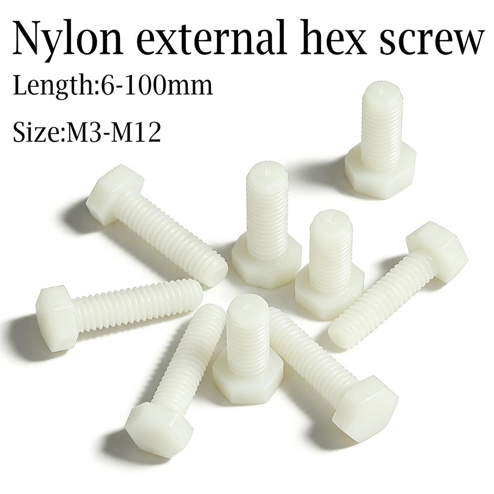 

1-50pcs M3-M12 White Nylon Hexagon Screws, Plastic Insulated External Hex Head Cap Bolts 6-100mm for Electronics & Machinery Use M12x100mm 1pcs