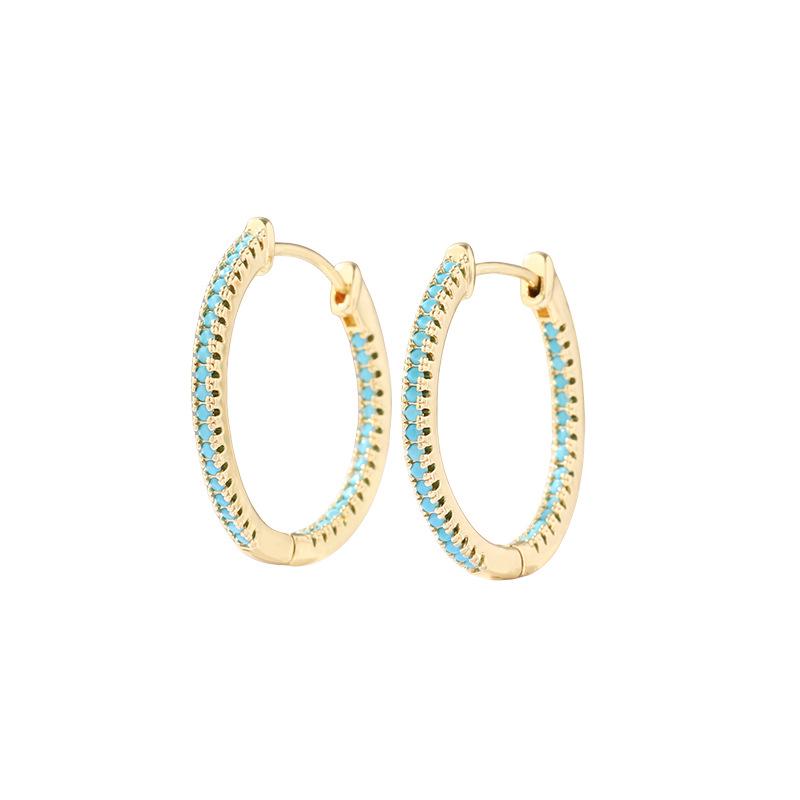 Elegant Aquamarine Zircon Circle Earrings - High-End European and American Style, Versatile Luxury Accessories for Women