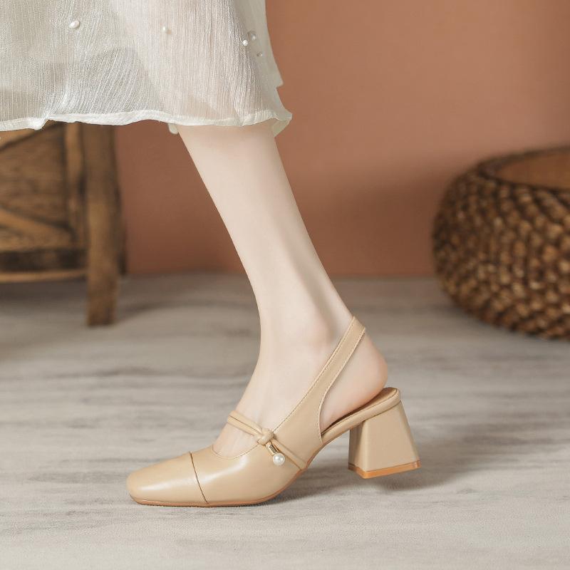 Mary Jane Sandals Women's Versatile Coarse Heel Single Shoes Leaky Heel with Women's Shoes Women's Shoes