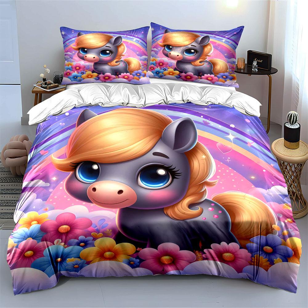 Whimsical Pony Paradise Bedding Sets Duvet Covers Pillowcases(1* Duvet Cover 2* Pillowcases Without Duvet Insert)