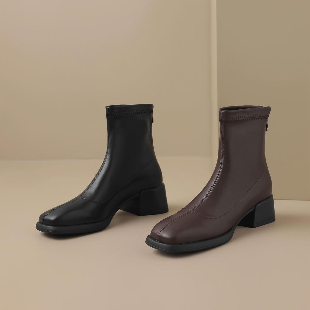 Krazing Pot Microfiber Autumn Winter Shoes Thick Med Heels Size 43 Chelsea Boots Zipper Ankle Boots