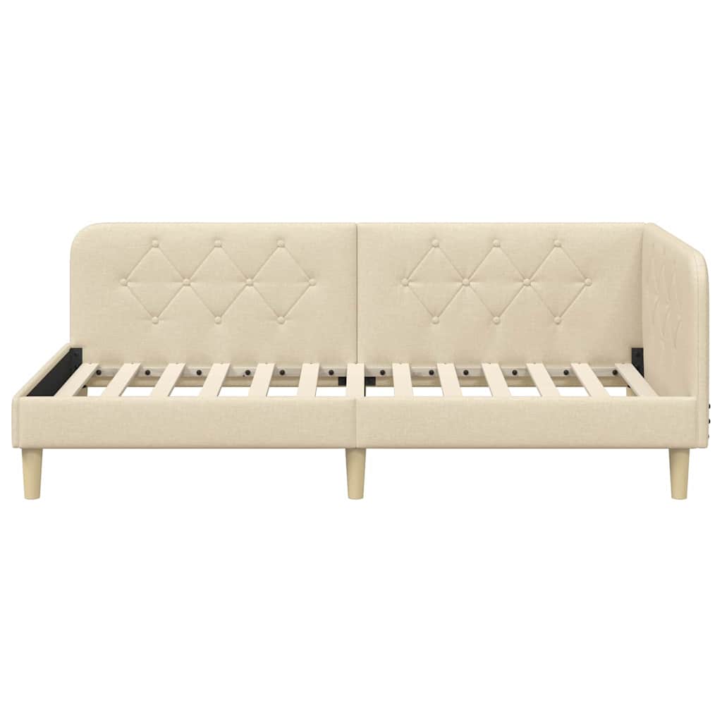 Corner Bed Frame Cream 90 X 200 Cm Fabric