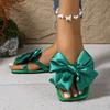 Large Size Flat-bottomed Slippers Women's Outer Wear Square Head Bow Word Women's Lightweight Flat-bottomed Sandals Slippers