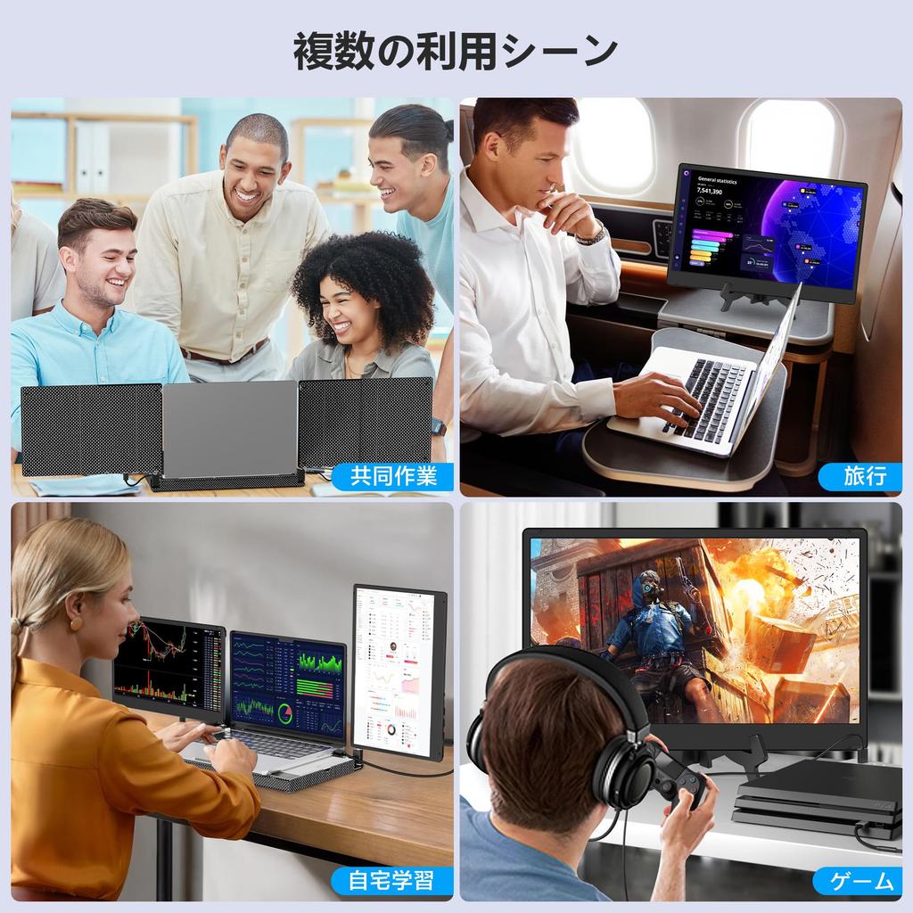 Dual Display Triple Portable Mobile IPS FHD 1080P Triple Portable Display Rotating Laptop Display Expander with Vertical Band Bracket Monitor, 14-inch