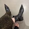 French retro high-end fashion short boots winter versatile temperament thin boots pointed thick heel short boots