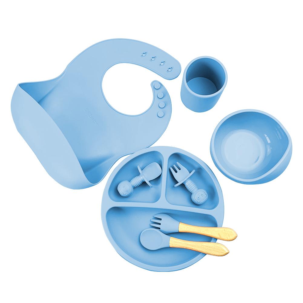 

8 Pcs Baby Dinnerware Soft Silicone Baby Tableware Non-slip for Toddler светло-синий