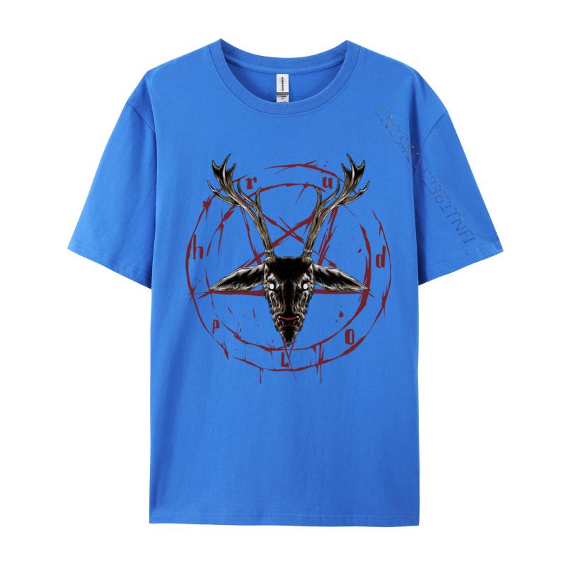Satanic Reindeer Pentagram Anti Christmas Satan T-Shirt For Men Pure Cotton Tshirt Geek Nerd Gift Top Tee