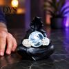 Atmospheric Night Light Faux Crystal Ball Grim Reaper Statue, Gothic Resin Black Robed Creepy Faceless Hood Sculpture with Glowing Clear Ball,