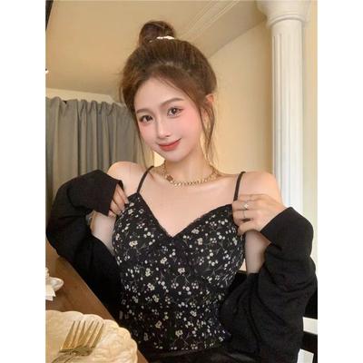 Short Floral Camisole Women Summer New Slim-fit Hottie Top with Bra Pad