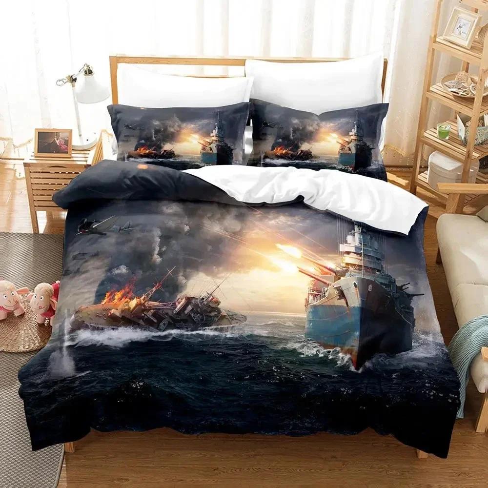 3D Print Game World Of Warships  Bedding Set Duvet Cover Bed Set Quilt Cover Pillowcase Comforter King Queen Size Boys Adult