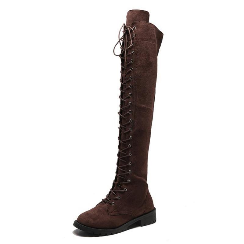 Hot Sale Large Size -3 Size Flat Bottom Over Knee Women's Boots Autumn and Winter New Suede Locomotive Boots