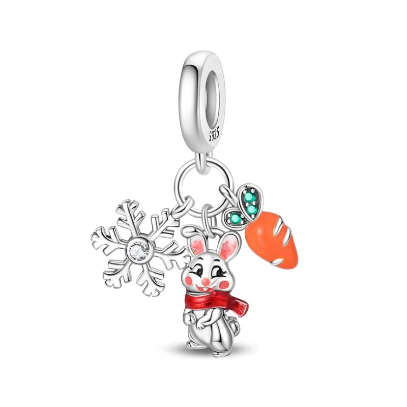 Original Charm 925 Pure Silver Rabbit Snowman Bear Whale Pendant Beads Fit Women's Necklace DIY Bracelet Exquisite Jewelry Gif