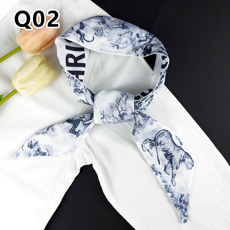 New Long Versatile Silk Scarf Tied Hair Band Bow Letter Floral Streamer Tied Bag Gift Small Silk Scarf