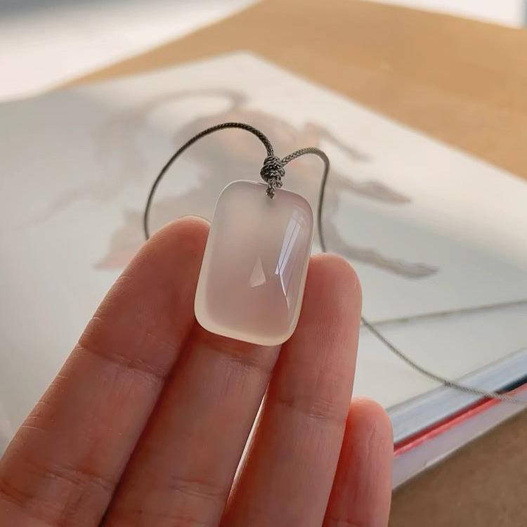 Ice White Chalcedony Jade Safety Talisman Pendant