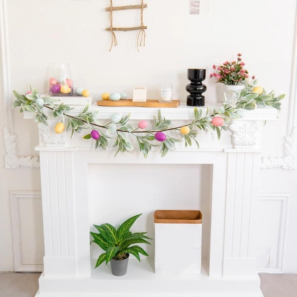 With Green Leaves Easter Egg Garland Plastic Faux Hanging Garland Spring Vine Garland  Office Party