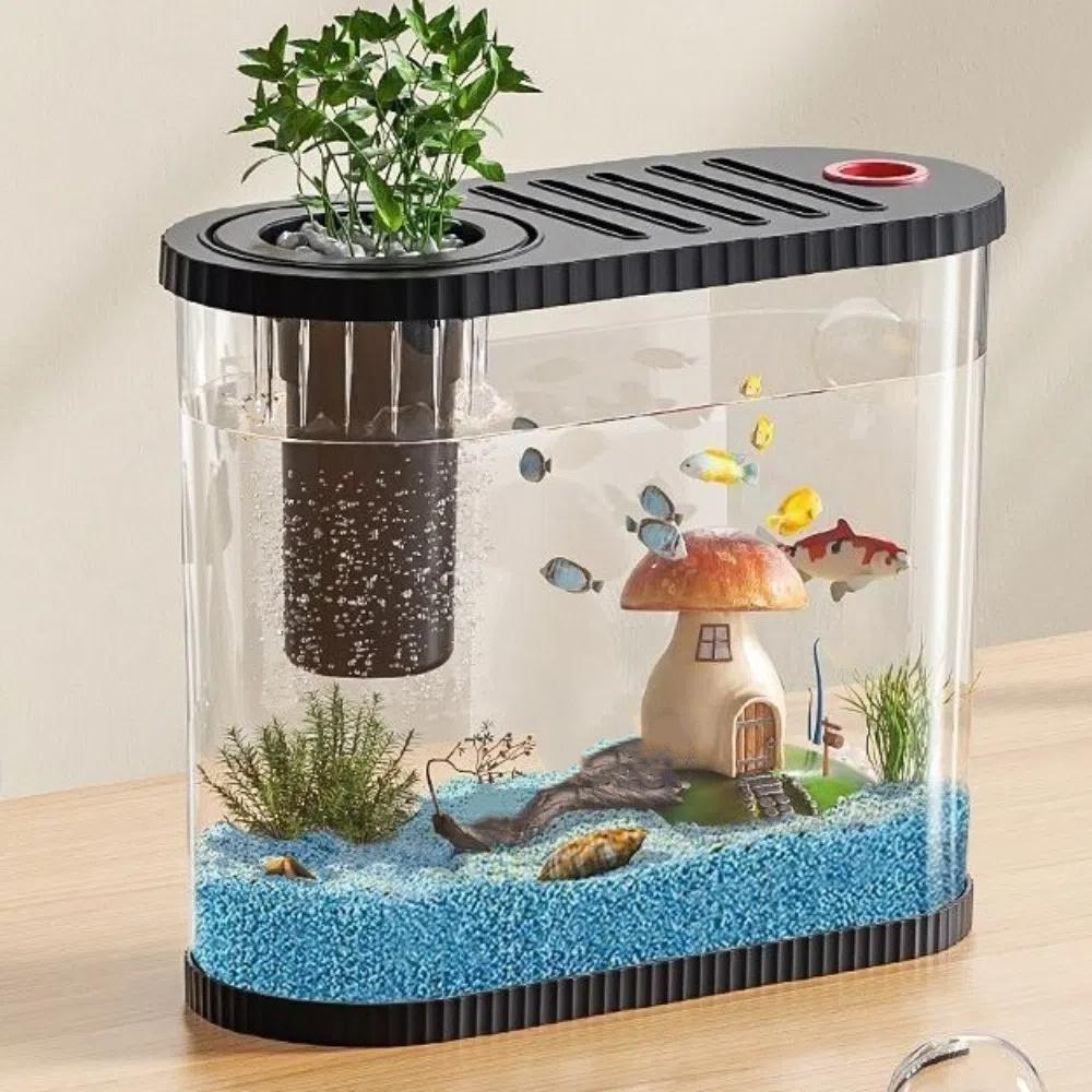 Space-Saving Plastic Fish Tank Transparent Clear Table Fish Bowl Tabletop Fish Bowl  Office Decor