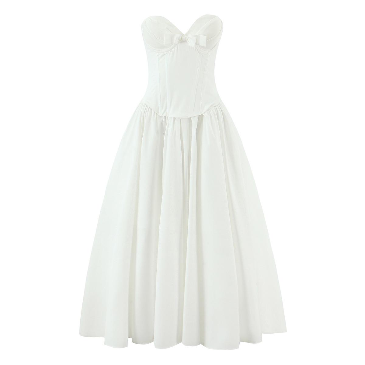 Women s Strapless Fishbone Bodycon Dress - European & American Fashion Small белый