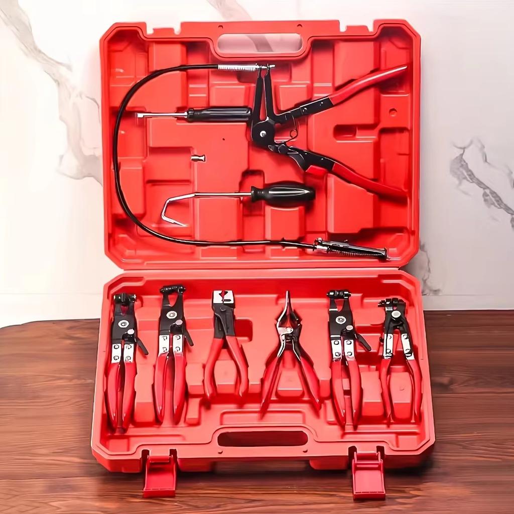 9pcs Wire Long Reach Hose Clamp Pliers Set Fuel Oil Water Hose Motor Repair Tools Hose Clamp Pliers for Fuel Oil & Water Hoses