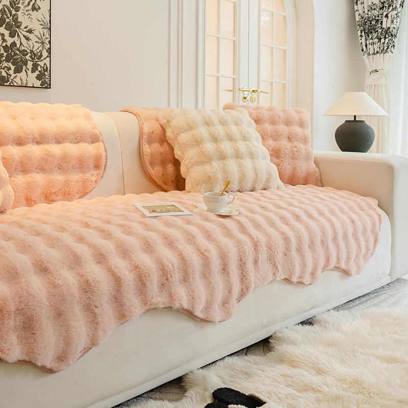 

Современный стиль, однотонная атмосфера, плюшевая подушка для дивана особой формы, кроличий мех, универсальный круглогодичный нескользящий коврик на четыре сезона 90*90cm