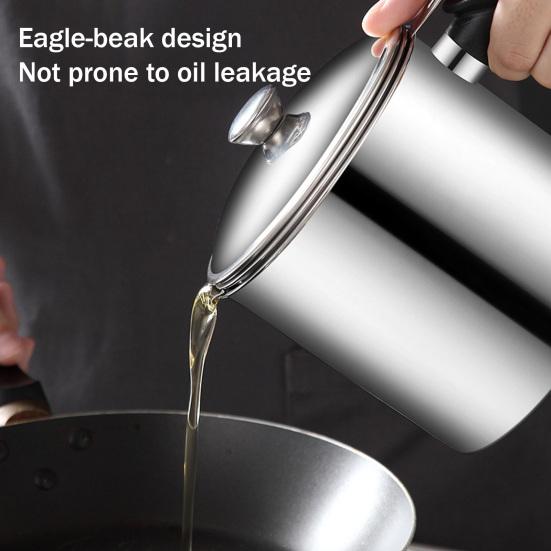 Stainless Steel Oil Can Container with Fine Filter Frying Oil Saver for Straining And Storing Cooking Oil Reuse 1.4L Capacity Rust-Proof Kitchen Oil
