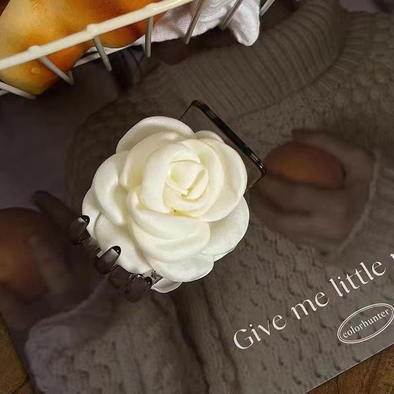 French Luxury Red Rose Shark Clip 3D Flower Hair Claw With Anti-Slip Design Hair Claw For Thick/Thin Hair
