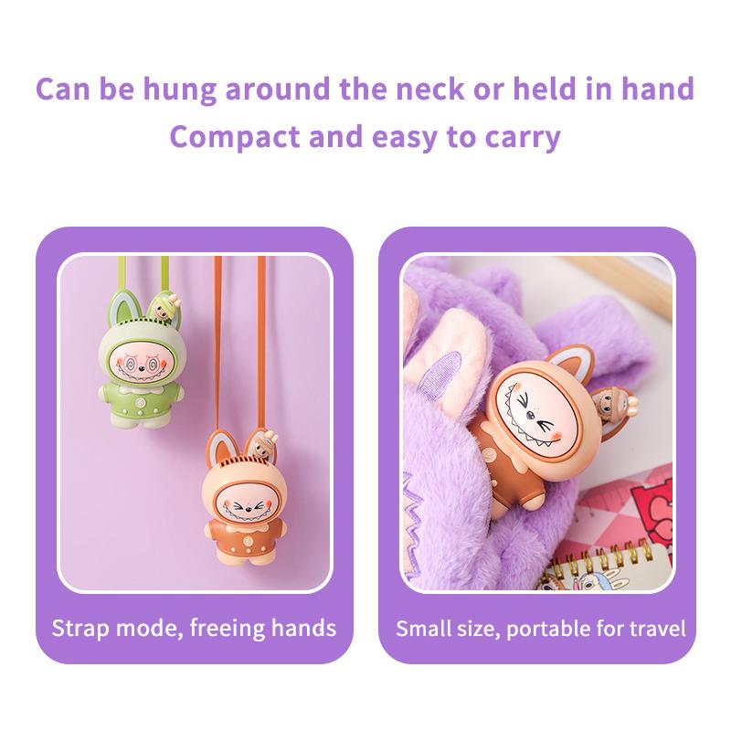 Cute Character Portable Bladeless Neck-Hanging Fan Cartoon Capybara Small Fan Outdoor Usb Charging Fan Students Summer Gifts