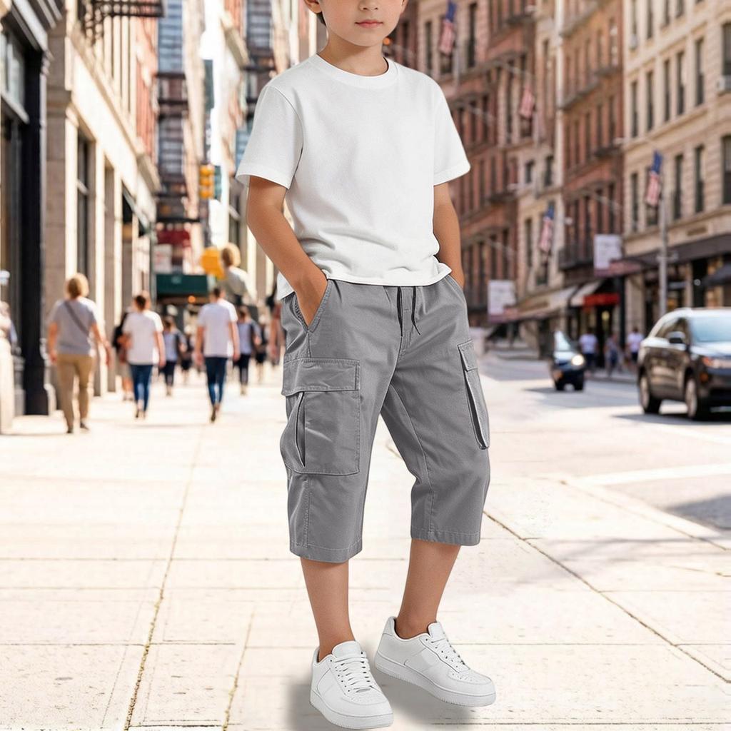 Big Boys Elastic Waist Loose Fit Cargo Pants with Multiple Pockets for Casual Wear