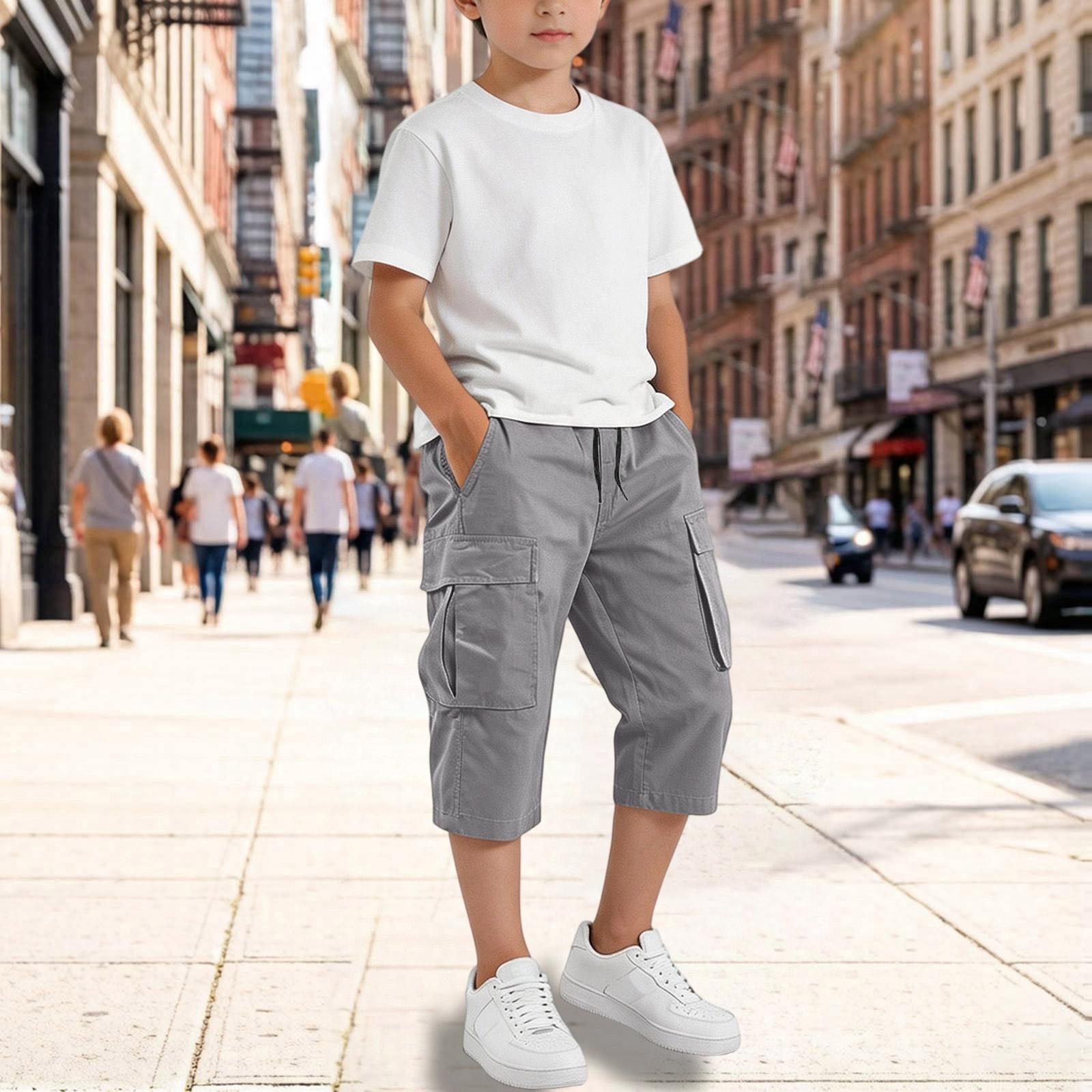 Big Boys Elastic Waist Loose Fit Cargo Pants with Multiple Pockets for Casual Wear 140