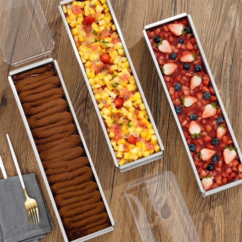 Pack of 3 Rectangular Tiramisu Molds with Removable Side Panel and Spatula for Effortlessly Baking and Cleaning