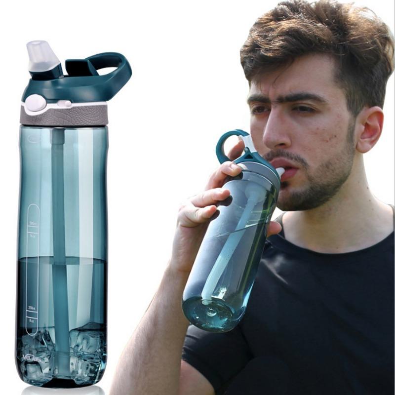 750ml Sports Water Bottle with Straw for Camping Hiking Outdoor Plastic Transparent BPA Free Bottle for Men Drinkware