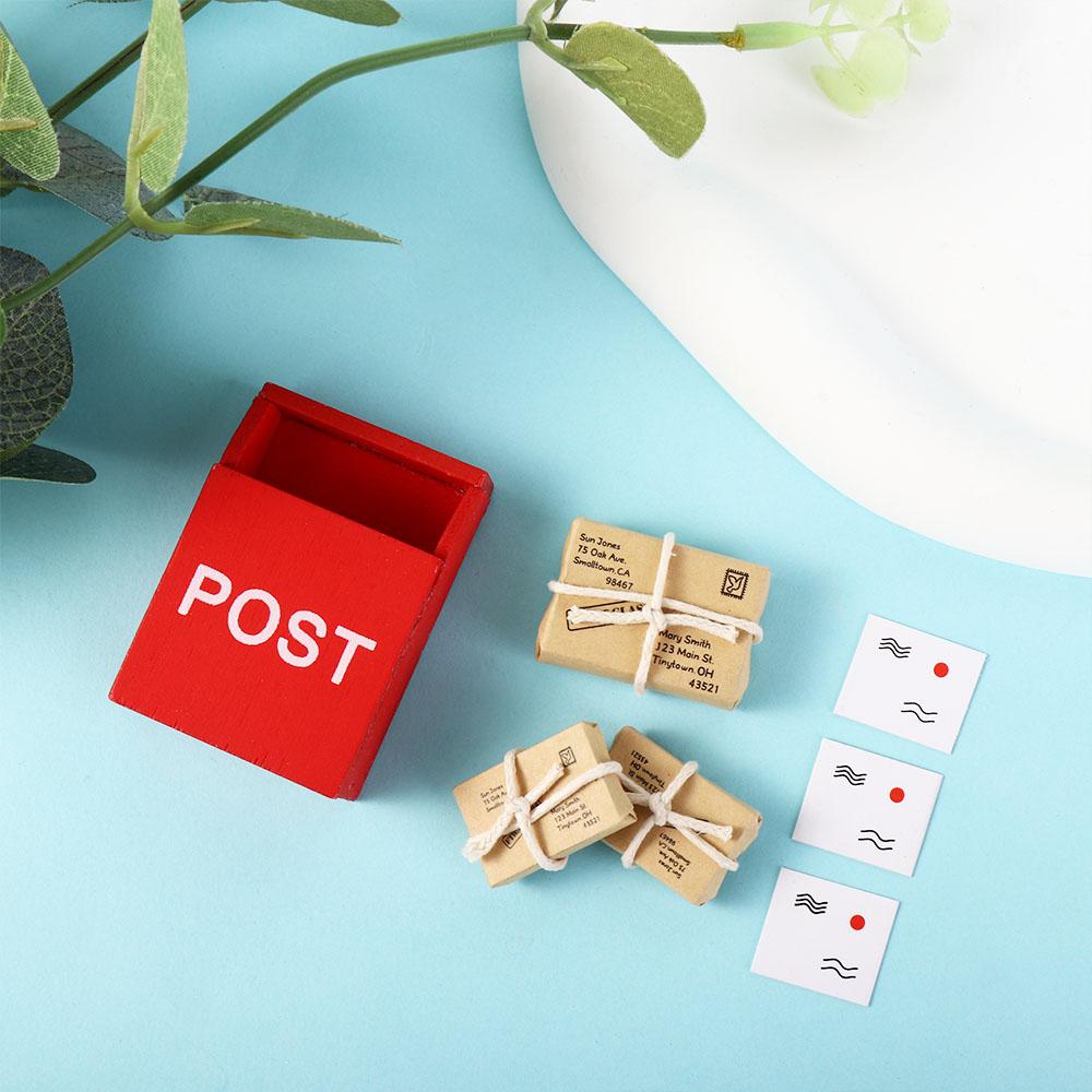 Simulation Furniture Toy Dollhouse Miniature Letter Box With Mail Sack Postcard Mini Mailbox