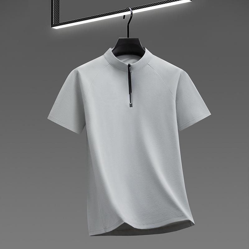 2026 Men s Trendy Quick-Dry Ice Silk Half-Sleeve Sport T-Shirt with Stand Collar L