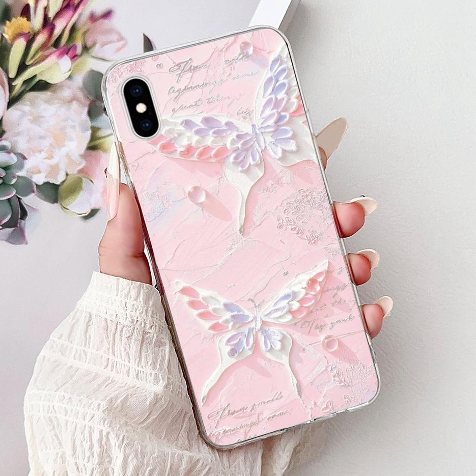 For Apple iPhone X XR XS Max Case Colorful Flowers Butterfly Painted Cover Soft Slim Phone Case For iPhone XS Max iPhoneX Bumper