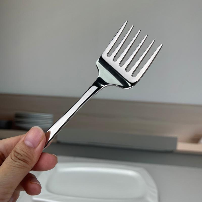 Creative Korean Single Handle Six-tooth Stainless Steel Dessert Fork Fruit Fork Portable 304 Stainless Steel Cake Fork