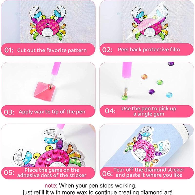 Children's Large Gemstone Diamond Painting Sticker Kit 12 Easy-to-Place Artistic Animated Animal Diamond Painting Stickers Numbe